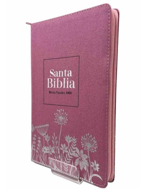 Biblia Ultrafina tapa de tela con cremallera. Flores